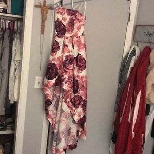 Floral print high low prom dress